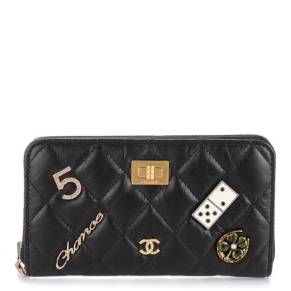 Chanel Aged Calfskin Quilted Small Lucky Charms Casino 2.55 Reissue Zip Around Wallet Black 1 of 8