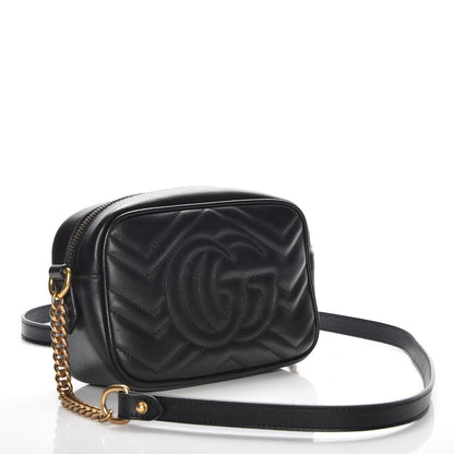 Gucci Calfskin Matelasse Mini GG Marmont Chain Shoulder Bag Black 3 of 7
