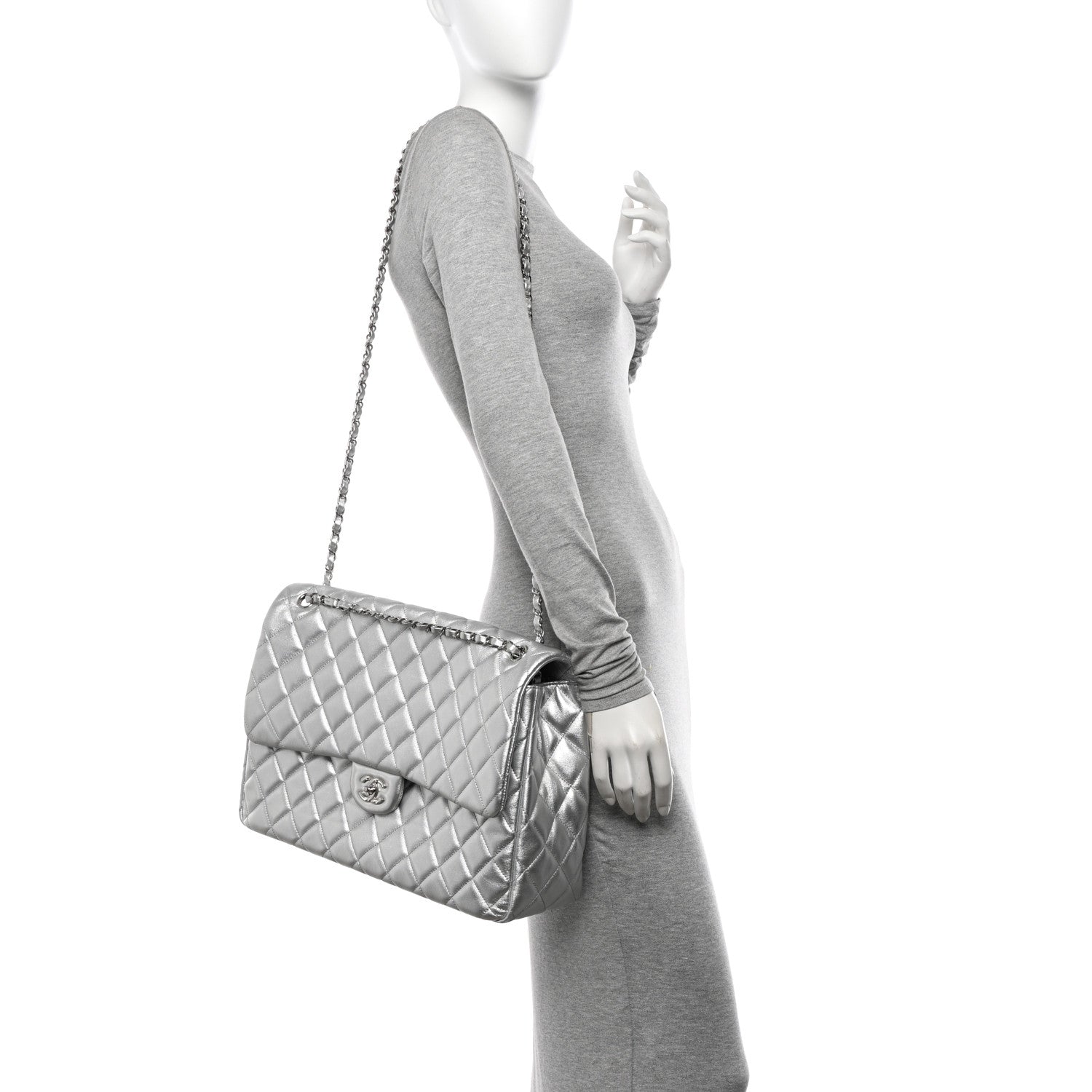 Chanel Metallic Lambskin Quilted XXL Travel Flap Bag Silver 2 of 11