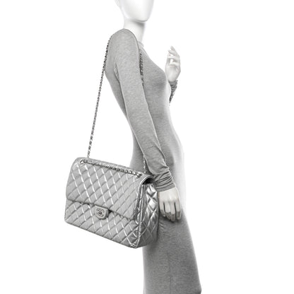 Chanel Metallic Lambskin Quilted XXL Travel Flap Bag Silver 2 of 11