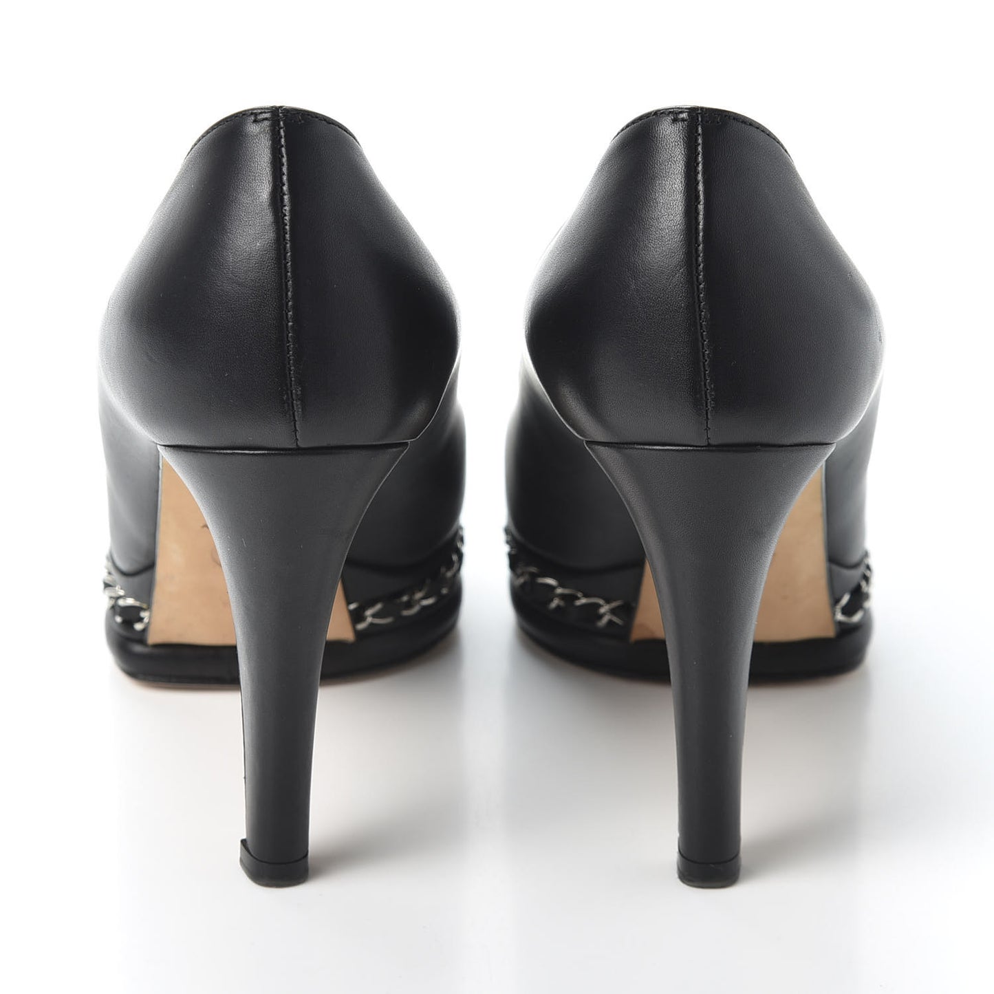 Lambskin CC Cap Toe Platform Chain Pumps 38.5 Black