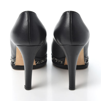 Chanel Lambskin CC Cap Toe Platform Chain Pumps 38.5 Black 6 of 9