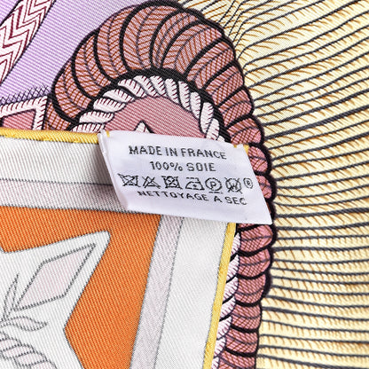 Hermes Silk Zouaves Et Dragons Scarf 90 Jaune Pale Mauve Rose 4 of 4
