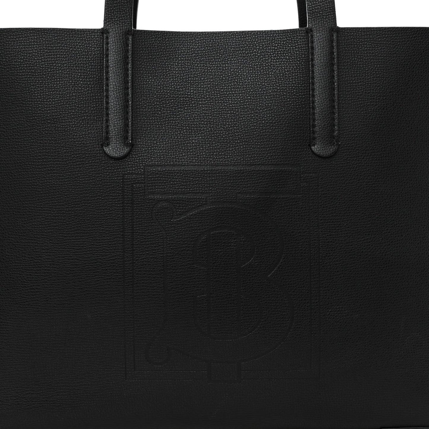 Calfskin TB Motif Embossed Tote Black