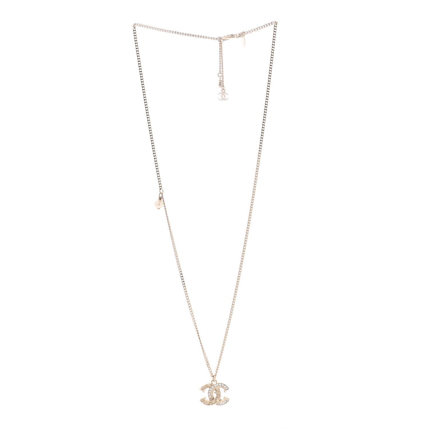 Chanel Crystal CC Pendant Necklace Gold 4 of 10