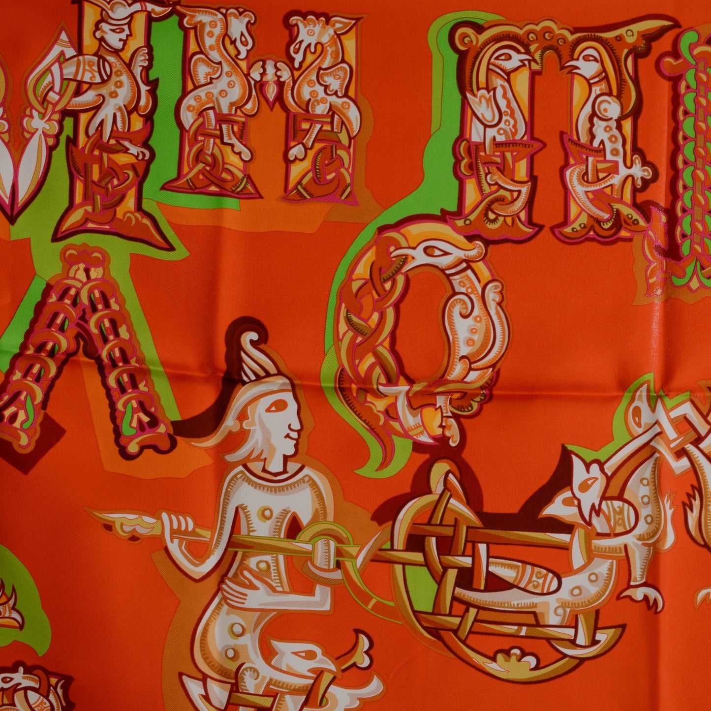 Silk Alphabet Russe Scarf 90 Orange