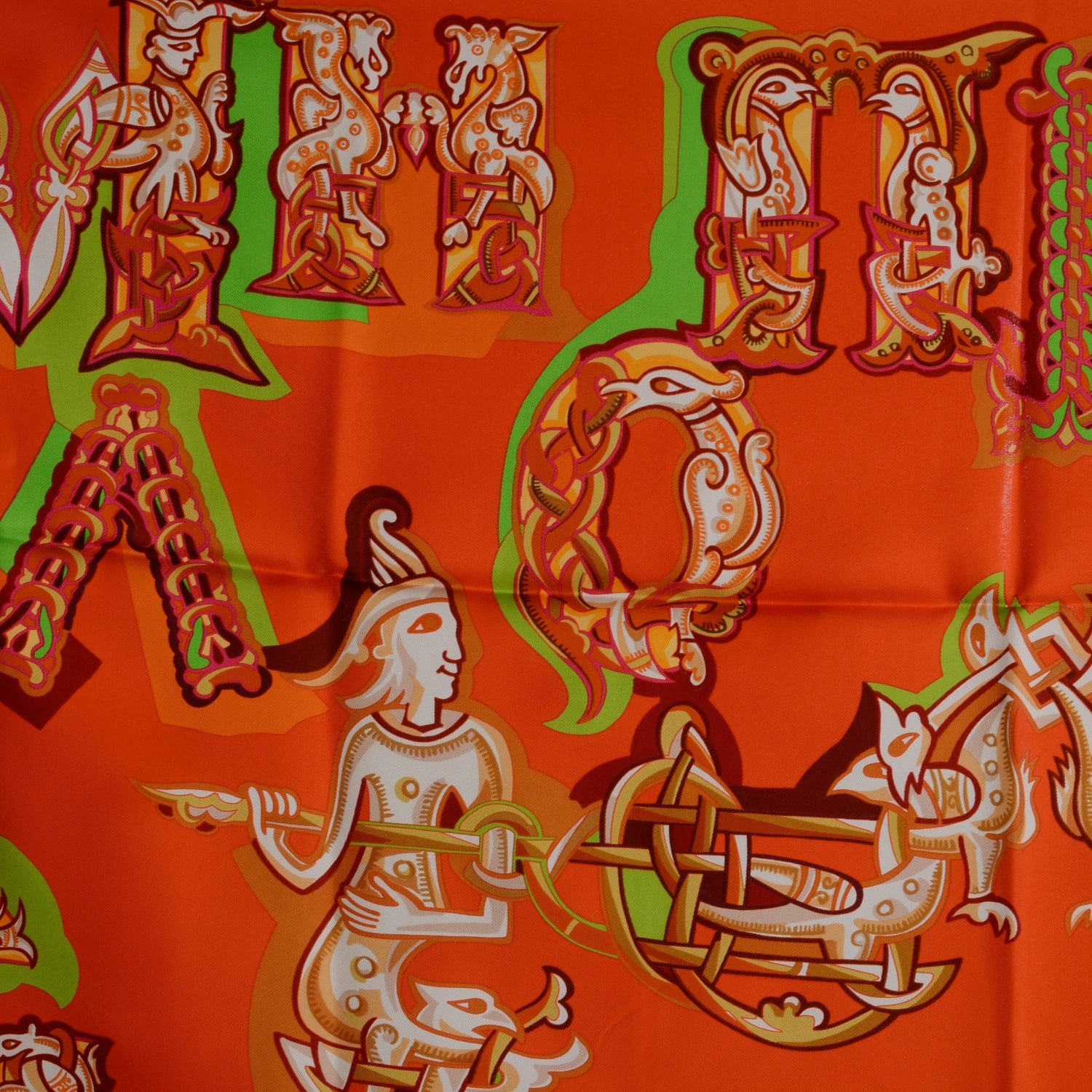 Hermes Silk Alphabet Russe Scarf 90 Orange 4 of 5