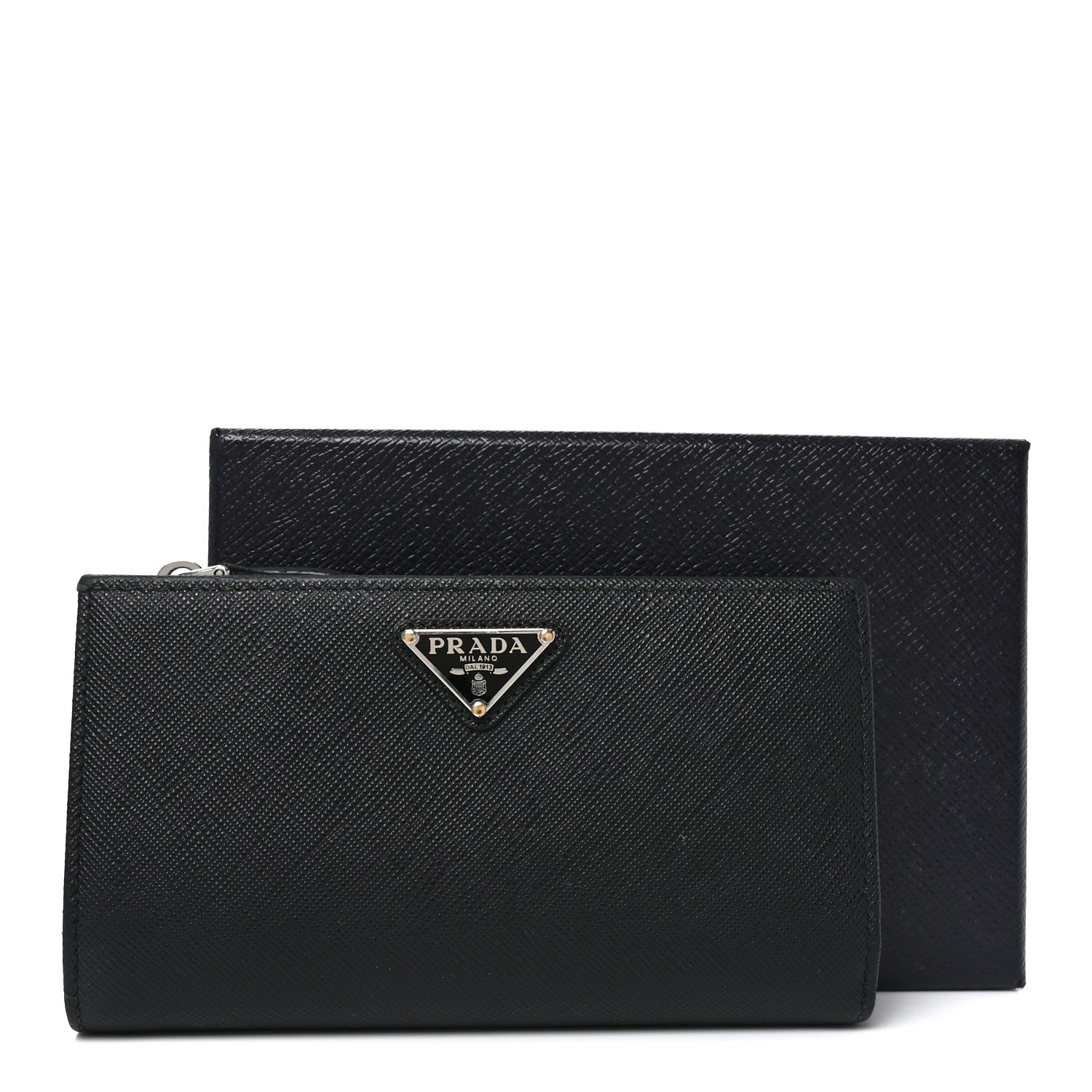 Prada Saffiano Triangle Continental Zip Wallet Black 8 of 8