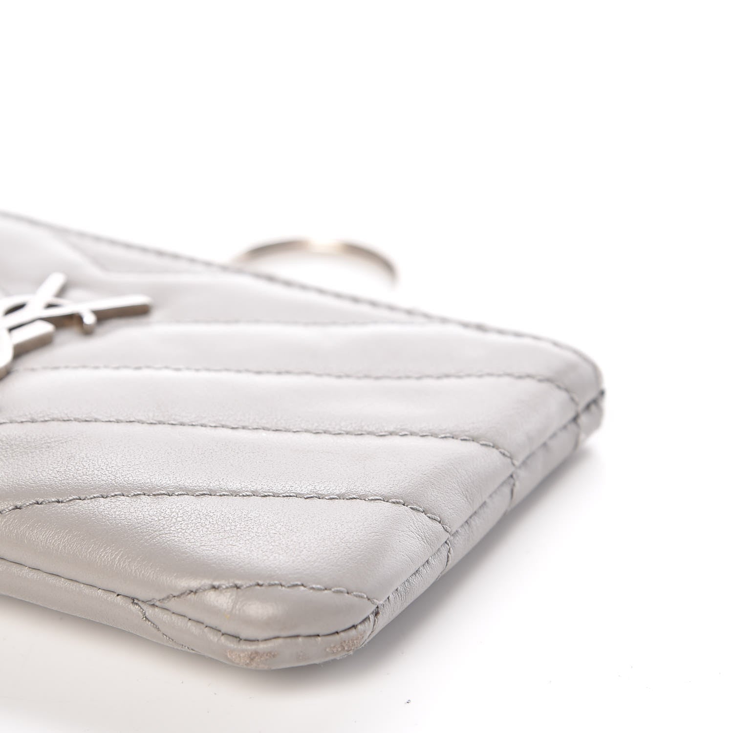 Saint Laurent Calfskin Matelasse Monogram Key Pouch Light Grey 9 of 9