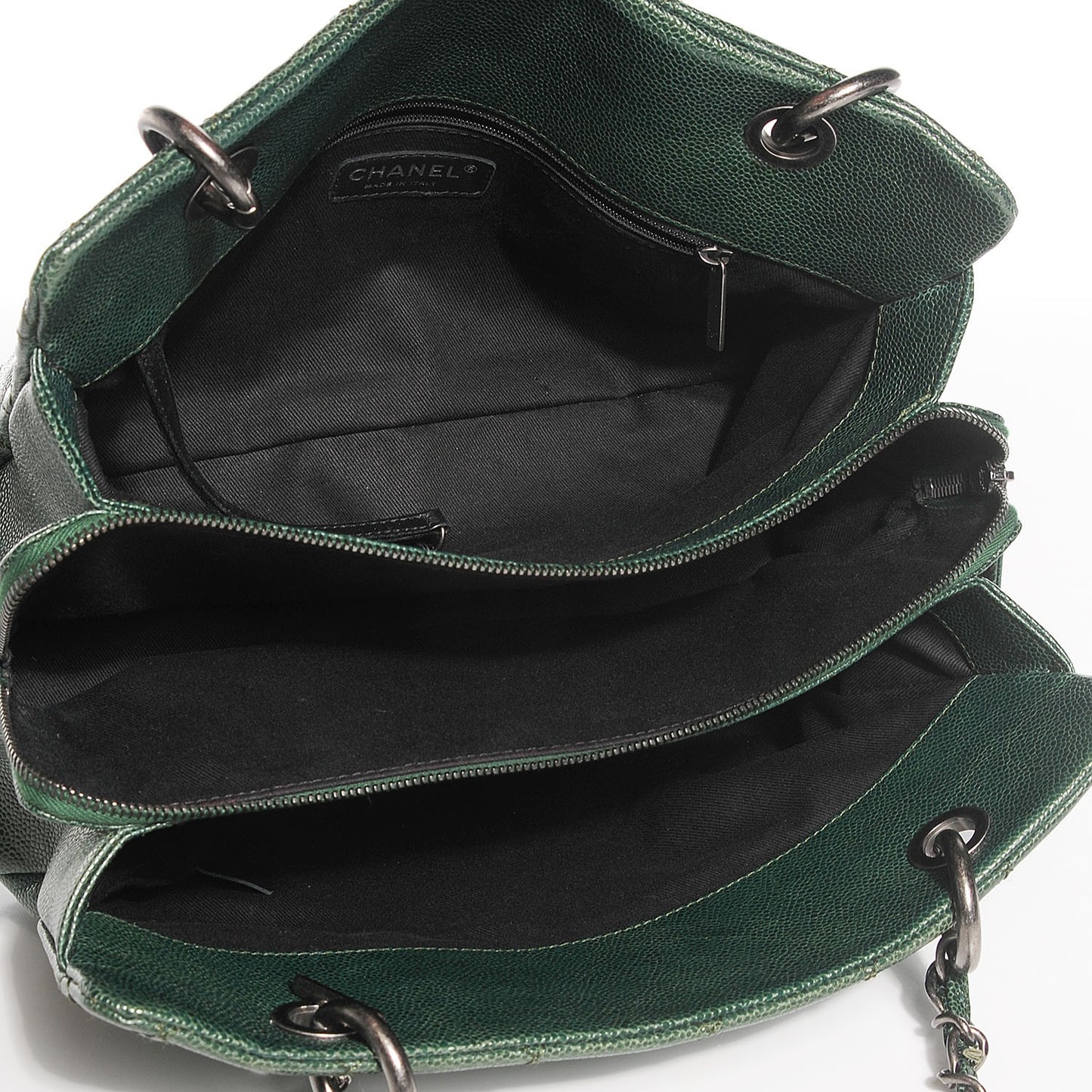 Iridescent Caviar Quilted Small Chic Tote Green