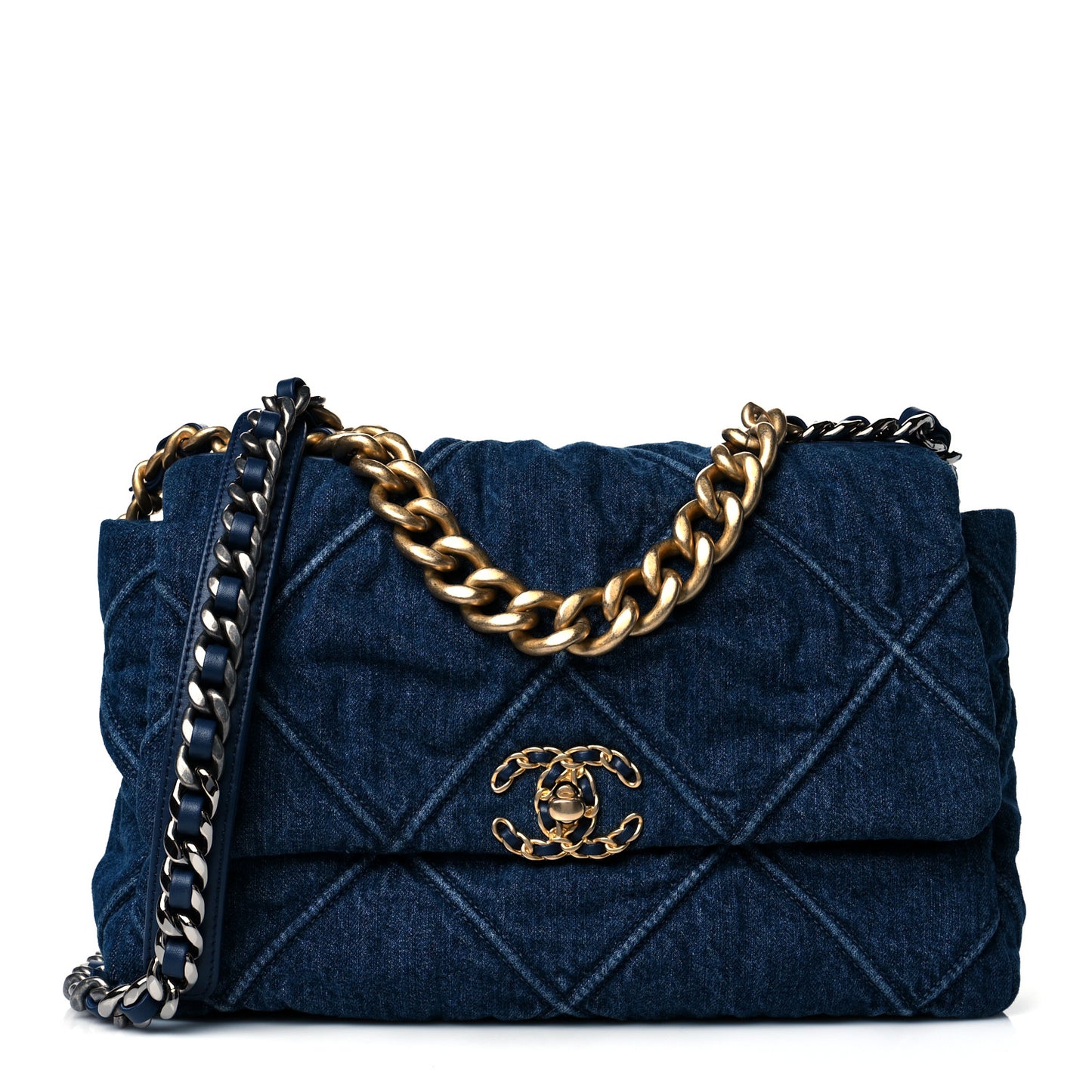 Denim Quilted Large Chanel 19 Flap Blue