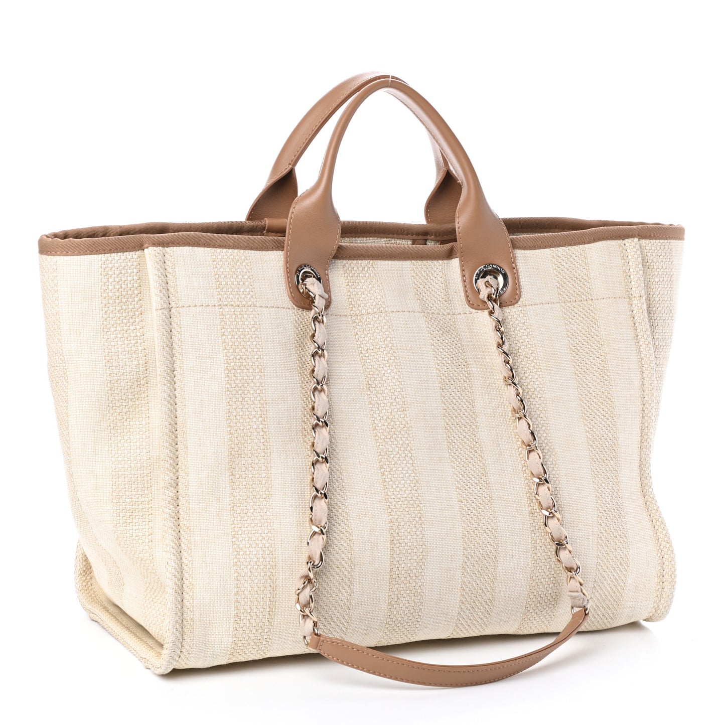 Mixed Fibers Striped Medium Deauville Tote Beige