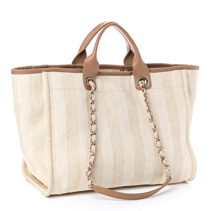 Chanel Mixed Fibers Striped Medium Deauville Tote Beige 3 of 10