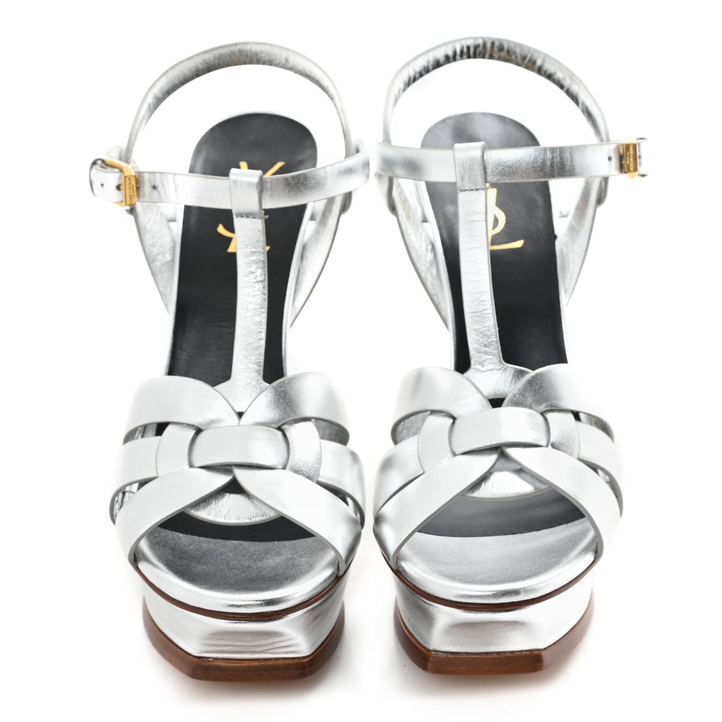 Metallic Calfskin Tribute 105 Platform Sandals 39.5 Silver