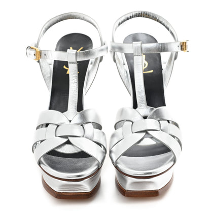 Saint Laurent Metallic Calfskin Tribute 105 Platform Sandals 39.5 Silver 3 of 11