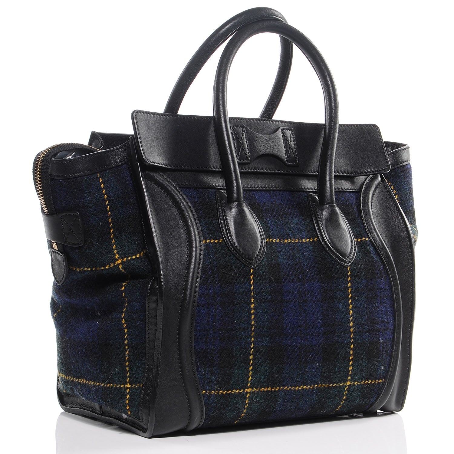 Celine Leather and Tweed Tartan Mini Luggage Bag Midnight 3 of 8