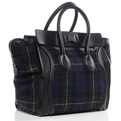 Celine Leather and Tweed Tartan Mini Luggage Bag Midnight 3 of 8
