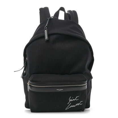 Saint Laurent Canvas Signature Embroidered City Backpack Black 1 of 10
