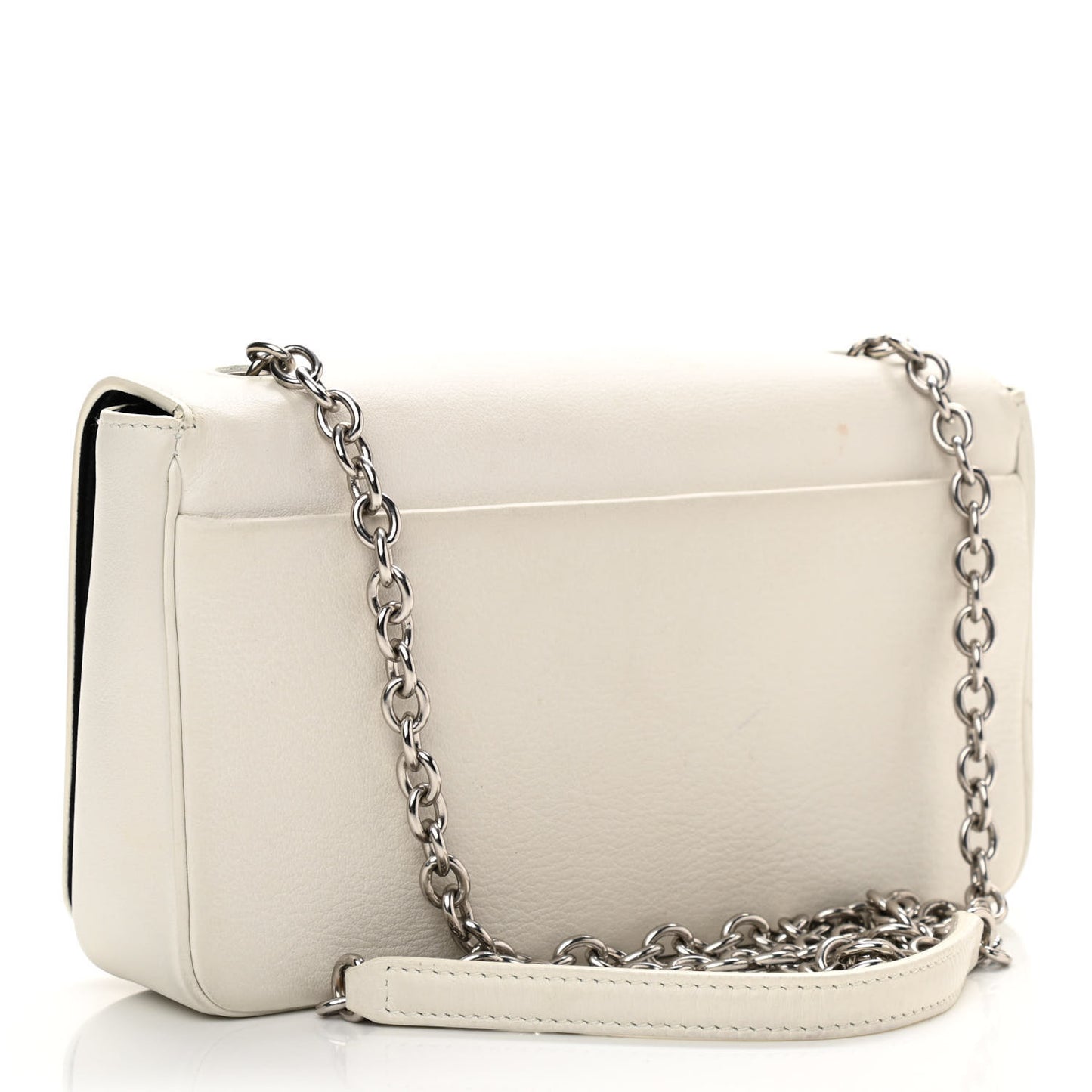 Pebbled Calfskin Chain Wallet White