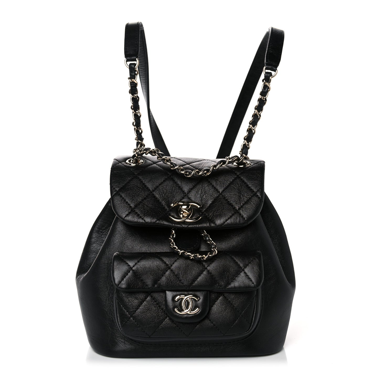 Glazed Aged Calfskin Quilted Small Duma Drawstring Backpack Black