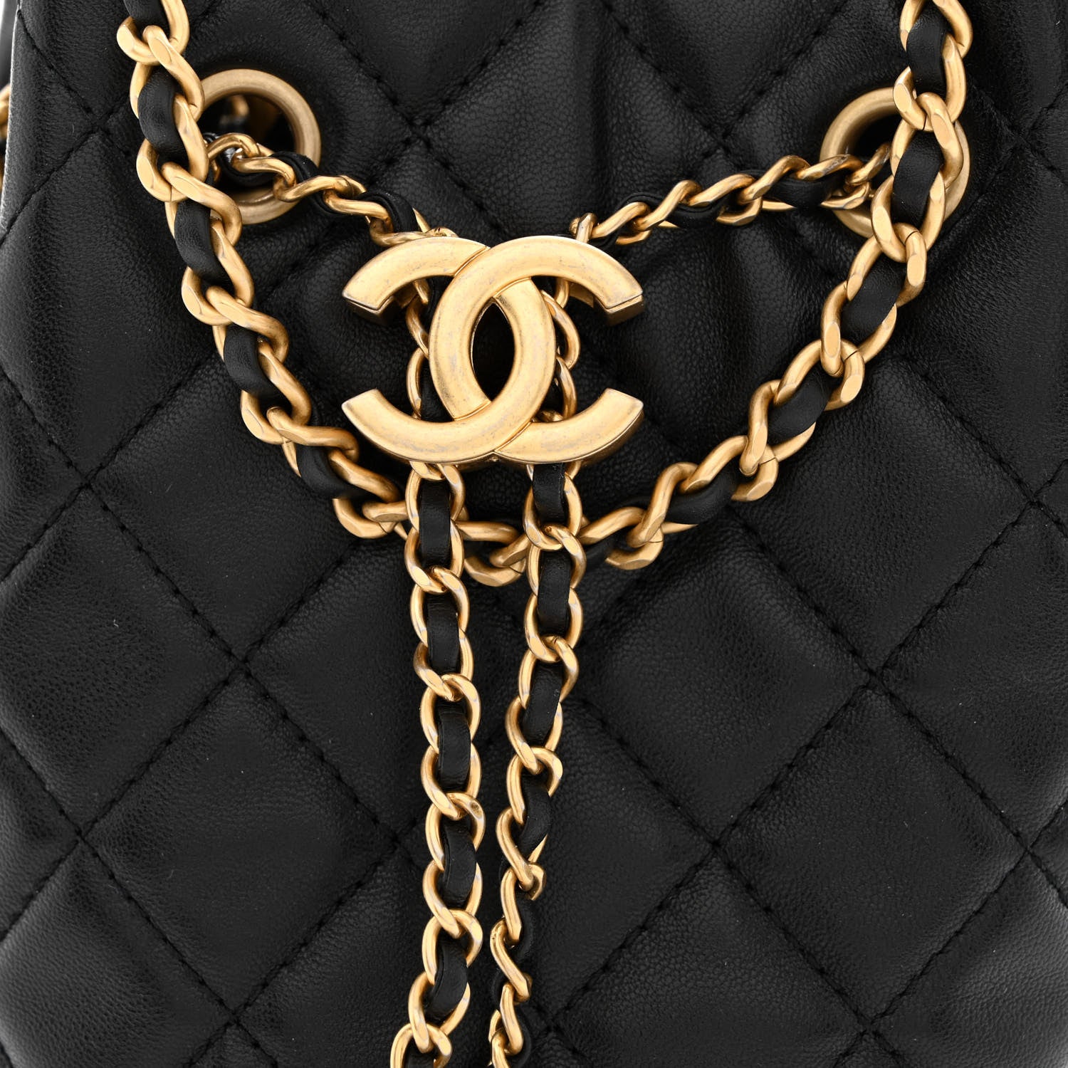 Chanel Lambskin Quilted Pearl Crush Drawstring Bag Black 8 of 11