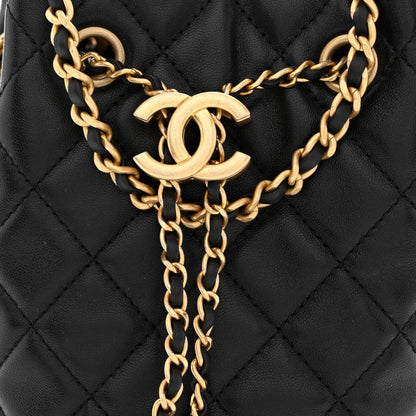 Chanel Lambskin Quilted Pearl Crush Drawstring Bag Black 8 of 11