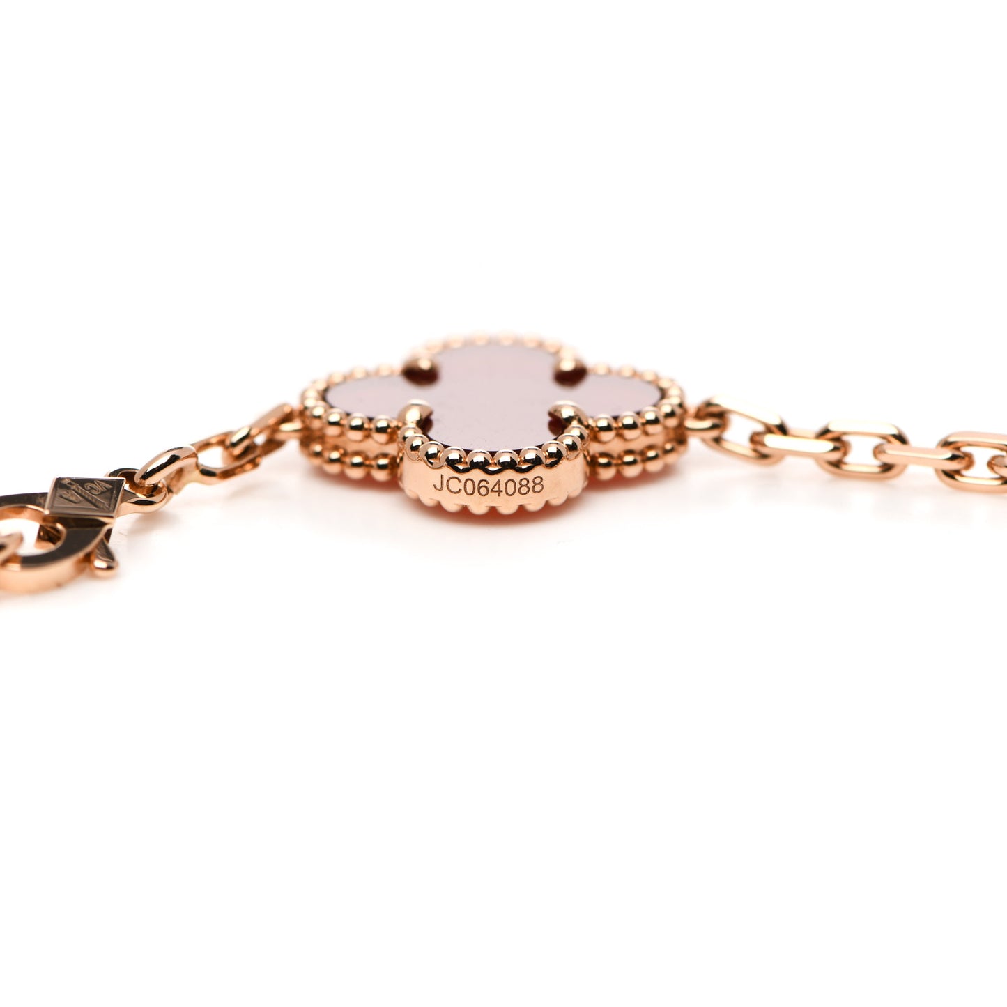 18K Rose Gold Carnelian 5 Motifs Guilloche Vintage Alhambra Bracelet