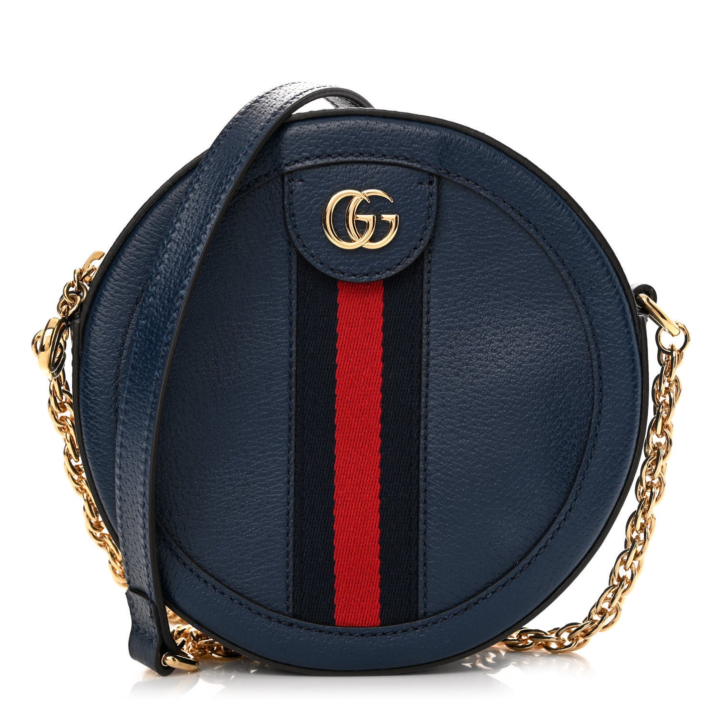 Soft Textured Calfskin Web Mini Ophidia Round Shoulder Bag Blue Agata