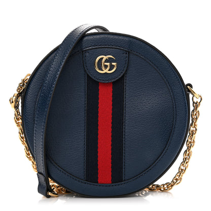 Gucci Soft Textured Calfskin Web Mini Ophidia Round Shoulder Bag Blue Agata 1 of 12