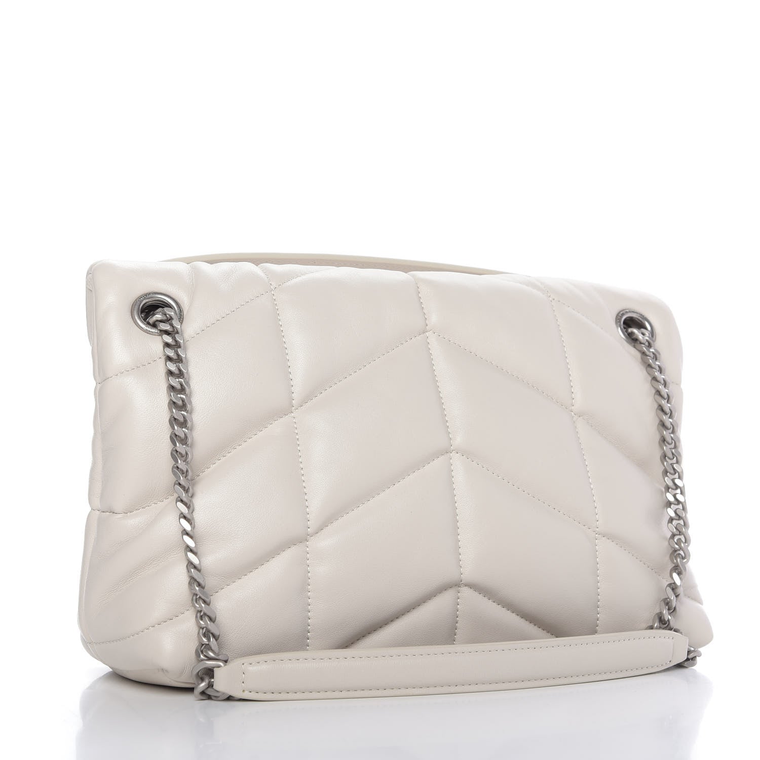 Saint Laurent Lambskin Quilted Small Loulou Puffer Monogram Chain Satchel Blanc Vintage 4 of 10