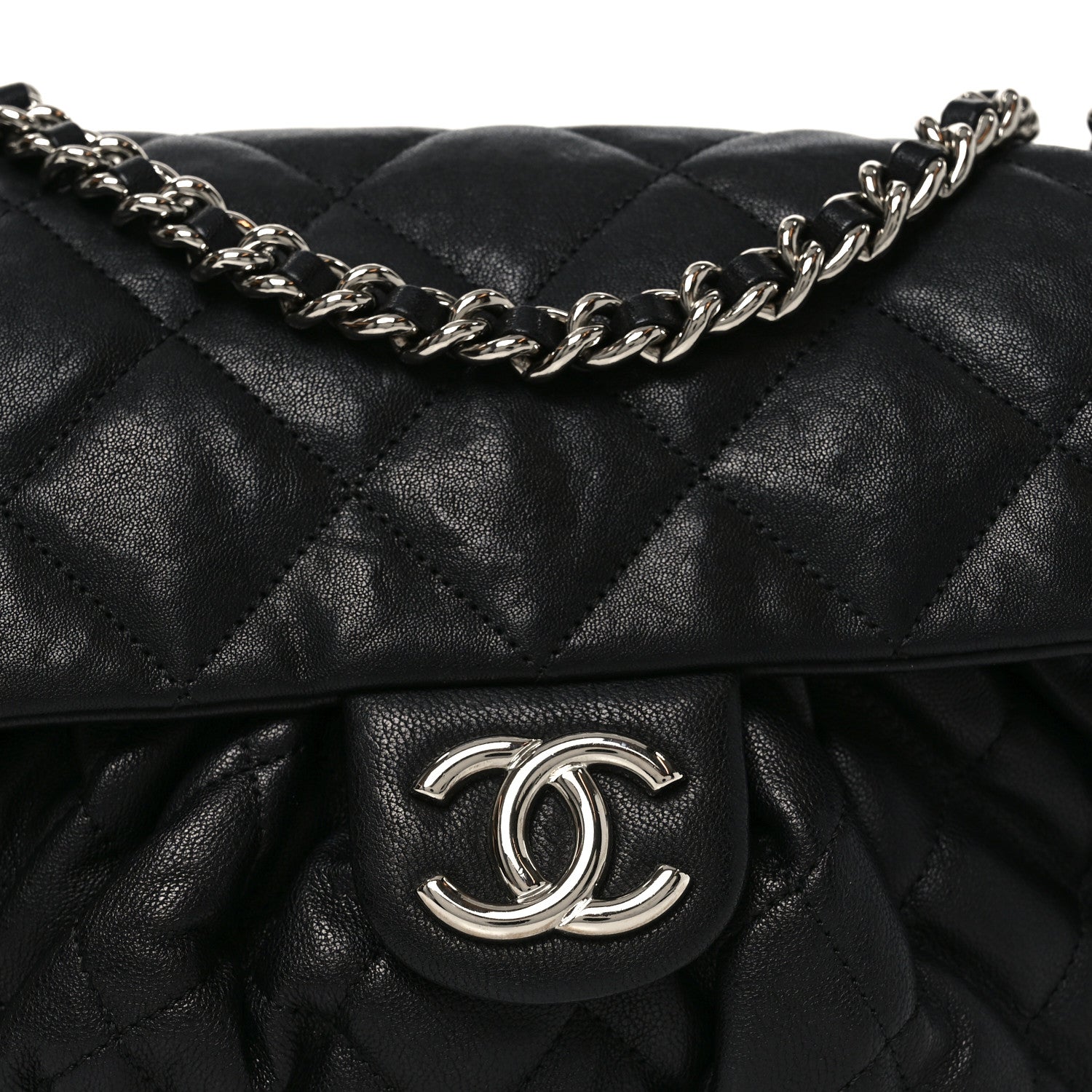 Chanel Washed Lambskin Quilted Medium Chain Around Messenger Black 8 of 10