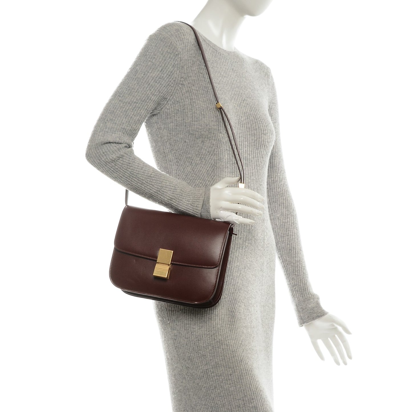 Box Calfskin Medium Classic Box Flap Bag Burgundy