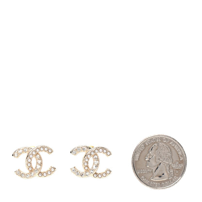 Chanel Crystal Pearl CC Earrings Gold 2 of 5