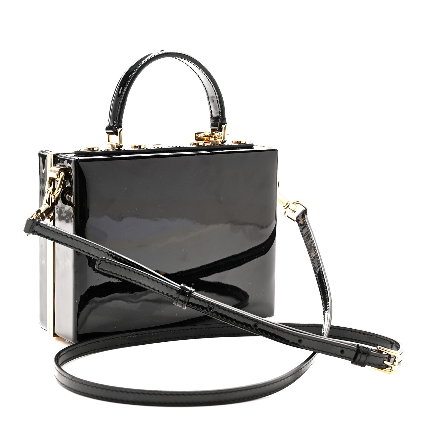 Patent Dolce Box Handbag Black