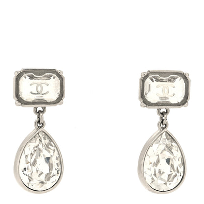 Chanel Crystal CC Tear Drop Earrings Silver 1 of 4