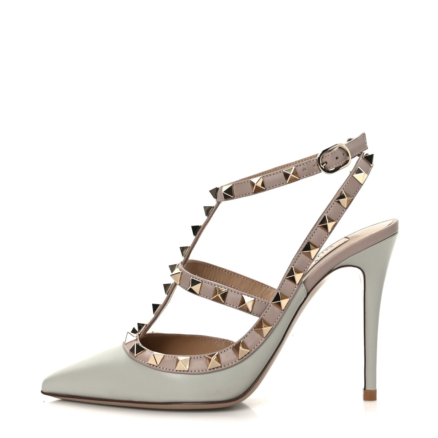 Calfskin Nappa Rockstud Ankle Strap 100mm Pumps 36 Opal Grey Poudre