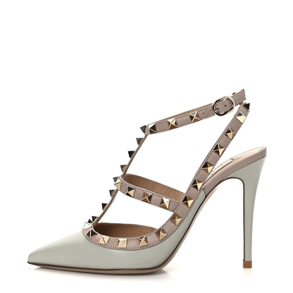 Valentino Garavani Calfskin Nappa Rockstud Ankle Strap 100mm Pumps 36 Opal Grey Poudre 1 of 8