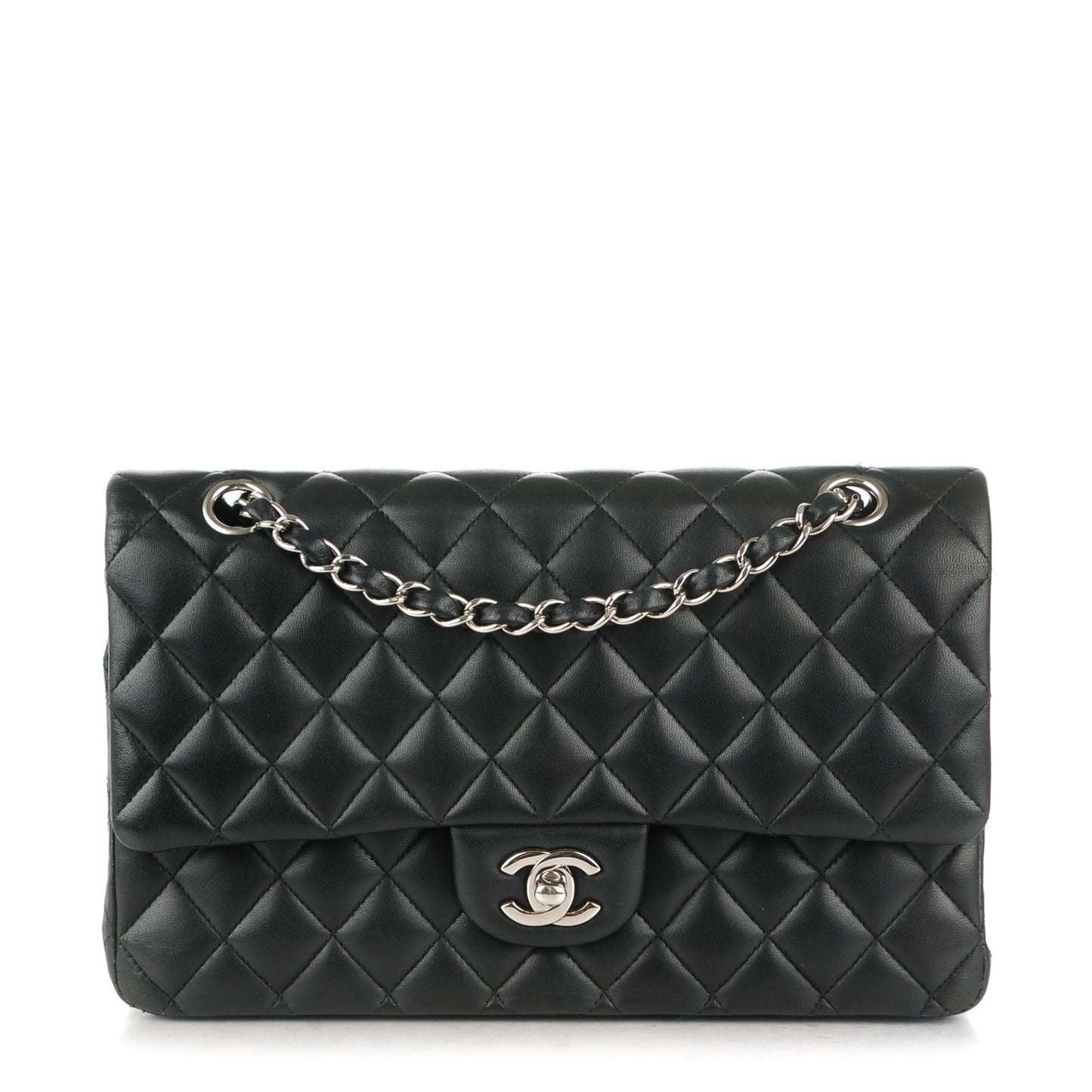 Lambskin Quilted Medium Double Flap Black
