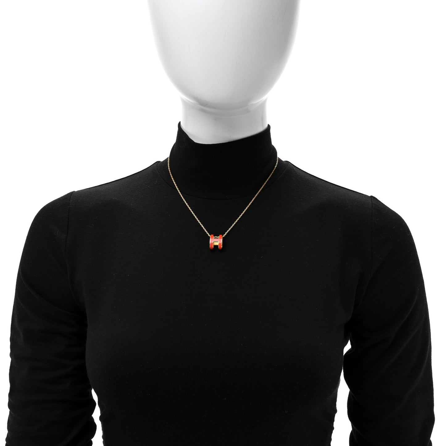 Lacquered Gold Pop H Pendant Necklace Orange