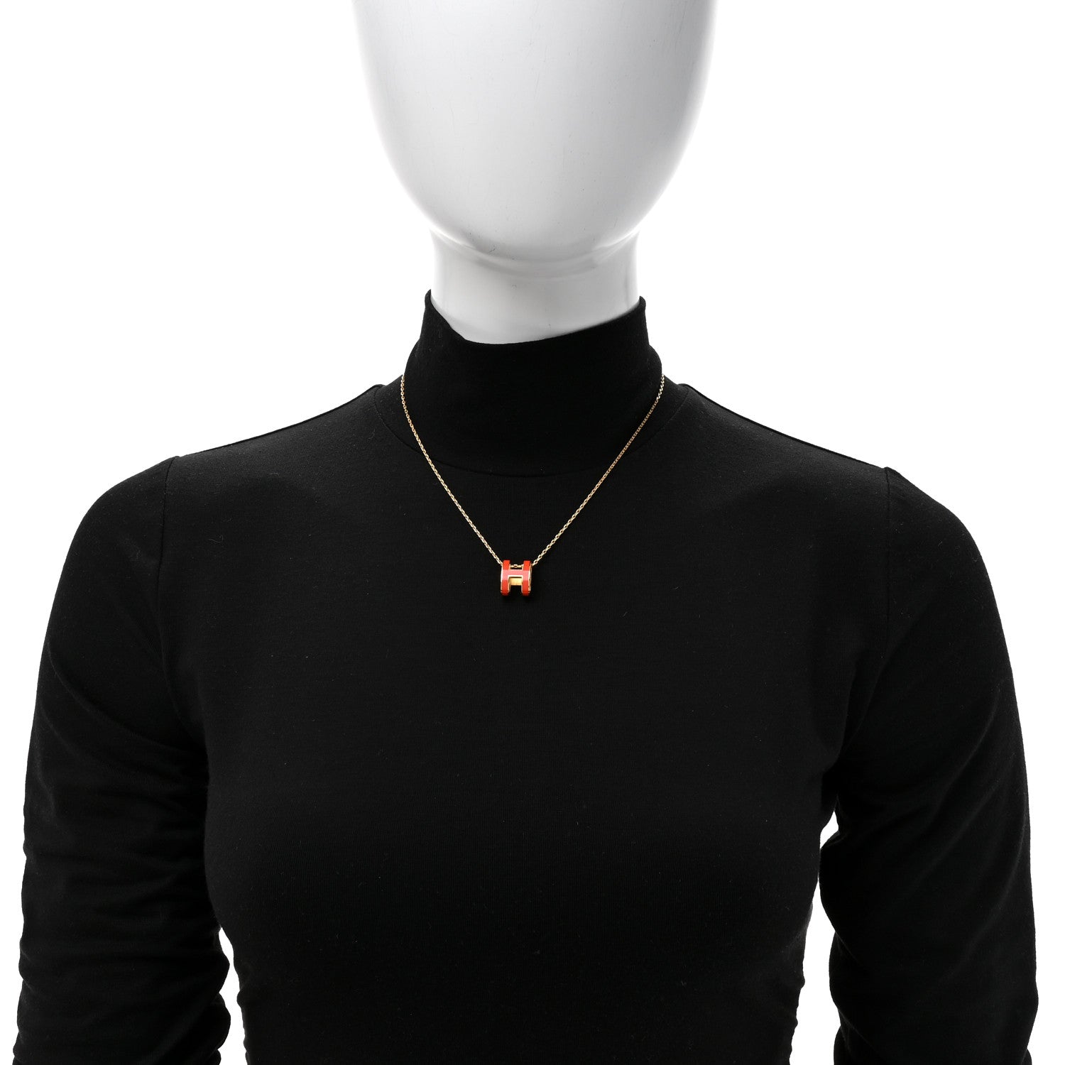 Hermes Lacquered Gold Pop H Pendant Necklace Orange 2 of 7