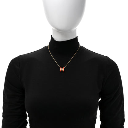 Hermes Lacquered Gold Pop H Pendant Necklace Orange 2 of 7