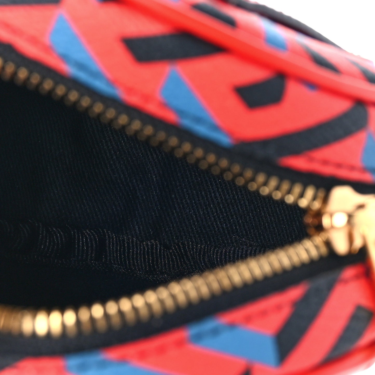 Coated Canvas Calfskin La Greca Round Zip Pouch Blue Red