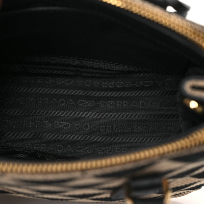 Prada Jacquard Saffiano Triangolo Symbole Embroidered Mini Galleria Double Zip Tote Black Corda 5 of 14