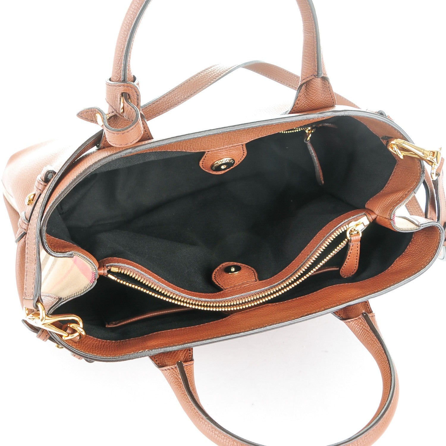 Burberry Grainy Calfskin House Check Medium Banner Tote Tan 5 of 7