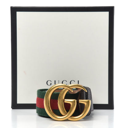 Gucci Nylon Textured Calfskin Double G Web 40mm Belt 85 34 Green Red Dark Cocoa 7 of 8