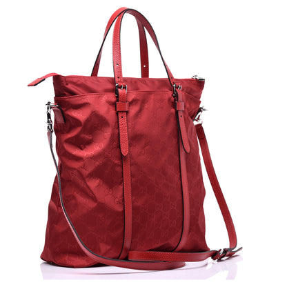 Gucci Nylon Monogram Dollar Calfskin Medium Vertical Tote Vibrant Red 4 of 12