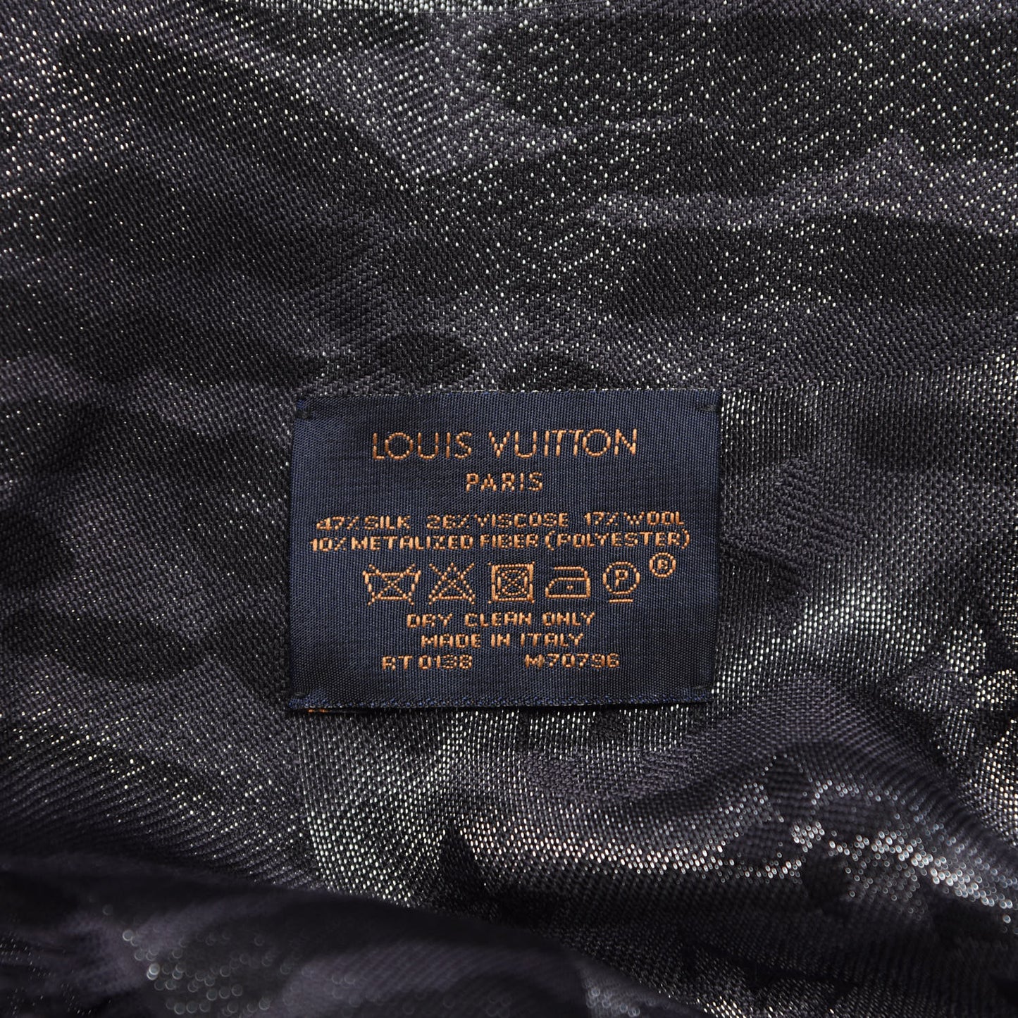 Silk Wool Monogram Leogram Shine Shawl Black
