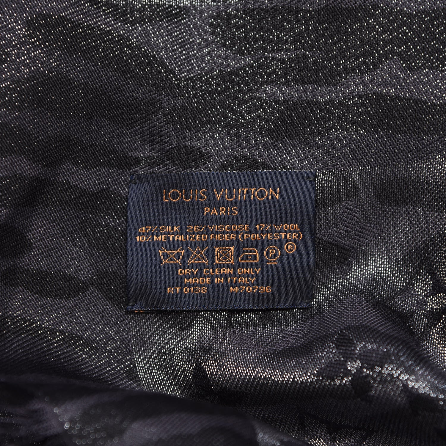 Louis Vuitton Silk Wool Monogram Leogram Shine Shawl Black 3 of 4