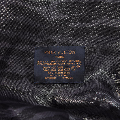 Louis Vuitton Silk Wool Monogram Leogram Shine Shawl Black 3 of 4