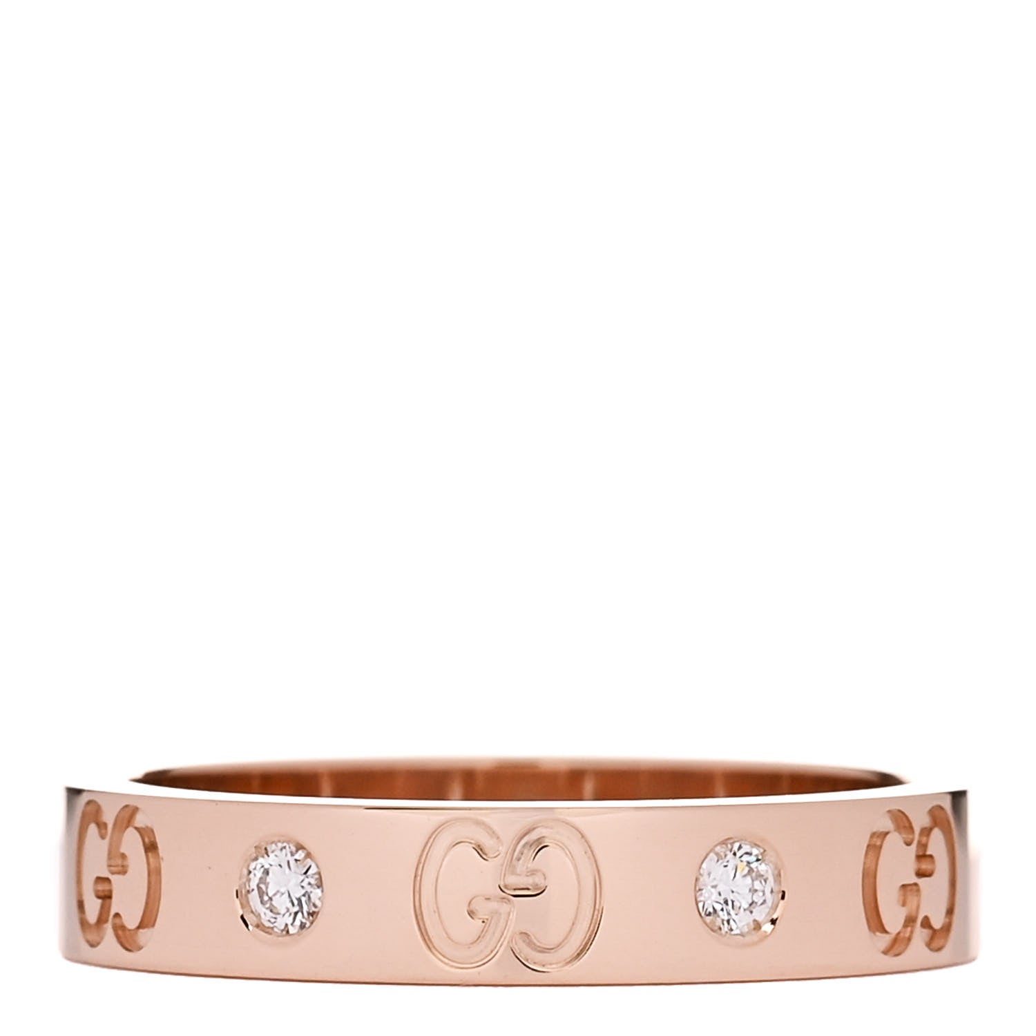 Gucci 18K Rose Gold Diamond Icon Thin Band Ring 56 7.5 1 of 5